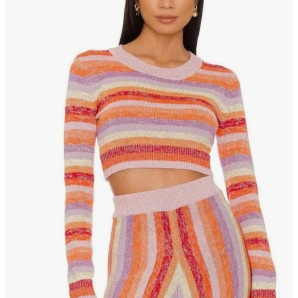 Lovers and Friends Cropped Sweater Belive Sunset Metallic Cozy Whimsy S